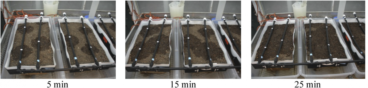 Horizontal movement of LiveRoof substrate subjected to drip irrigation.