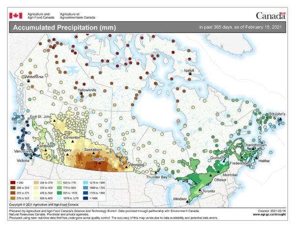 Annual Normal Precipitation Map Generated by NOAA and NWS